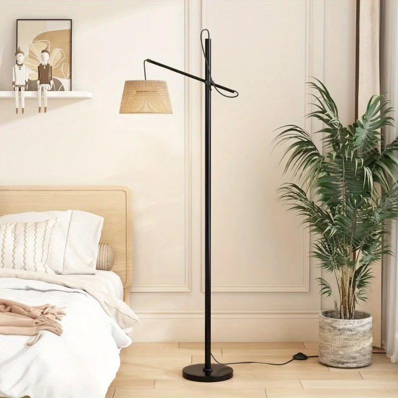 Arched Standing Lamps with Foot Switch- Woven Lampshade Floor Lamps with LED Bulb, Ideal for Living Rooms, Bedrooms, and Offices