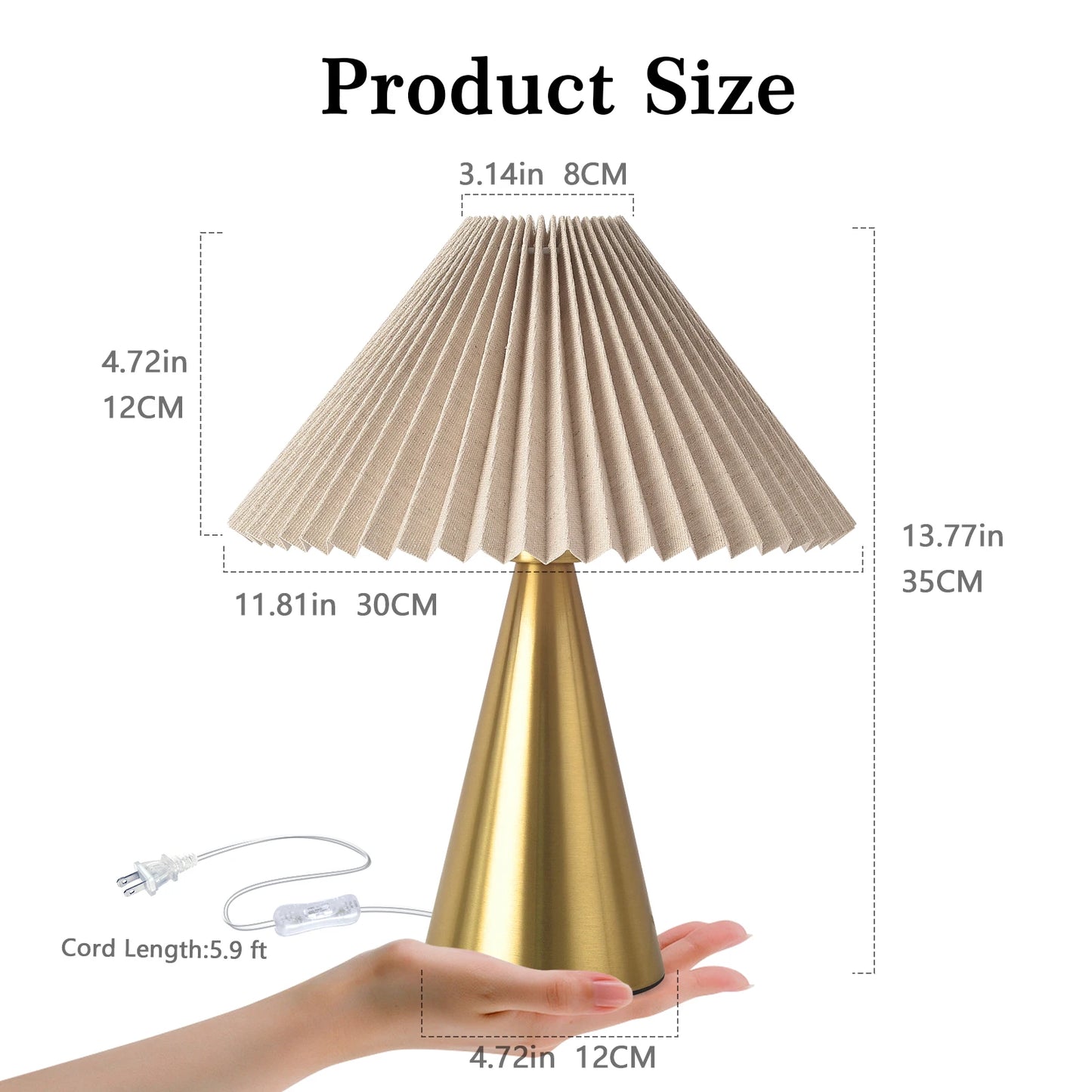 Gold Small Table Lamp, Cute Table Lamp, Pleated Table Lamp，, Small Scalloped Lamp Shade Table Lamps for Small Spaces for Bedroom
