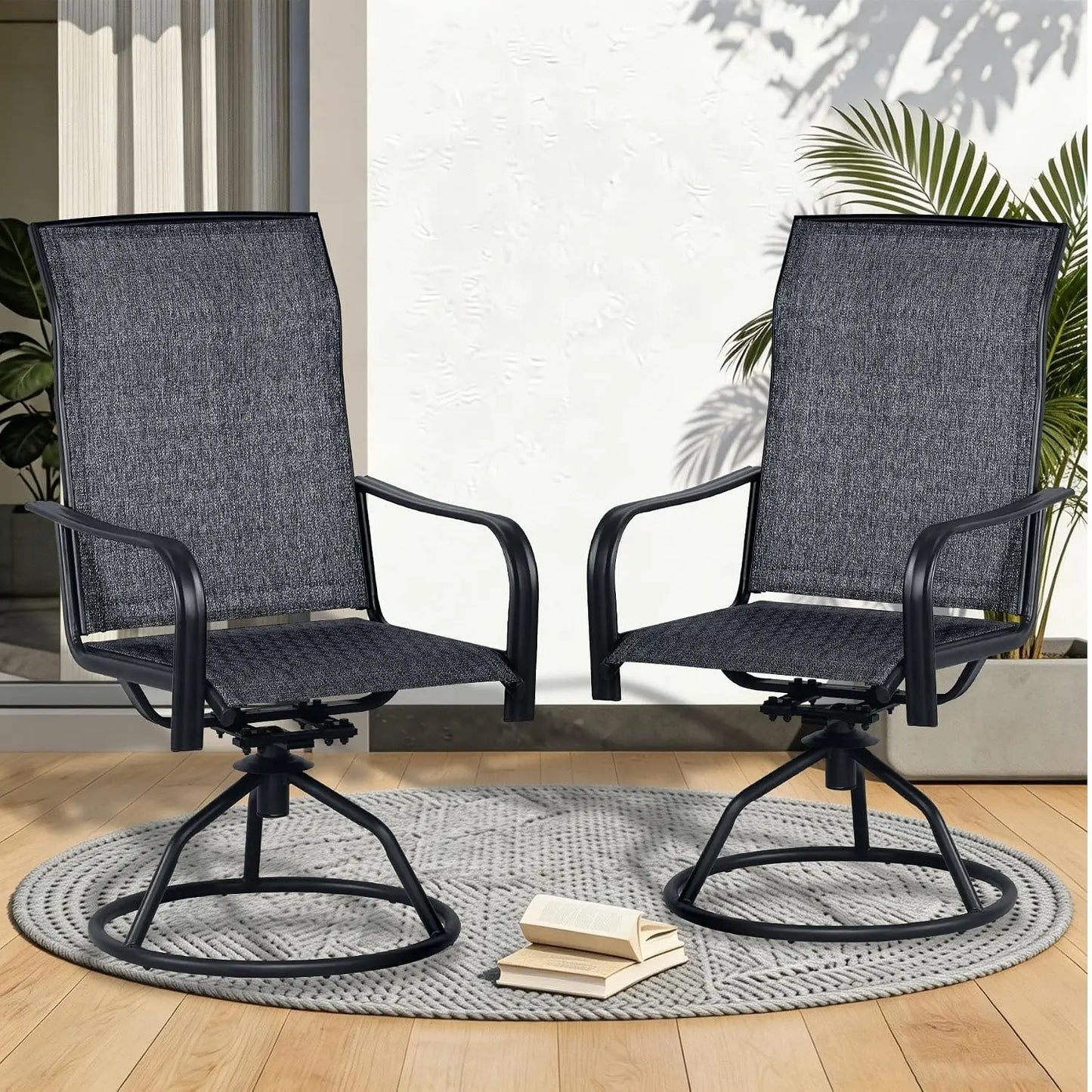 Patio Swivel Chair Set of 2, Outdoor Swivel Rocker Dining Chairs Set of 2, High Back Swivel Dining Chairs，