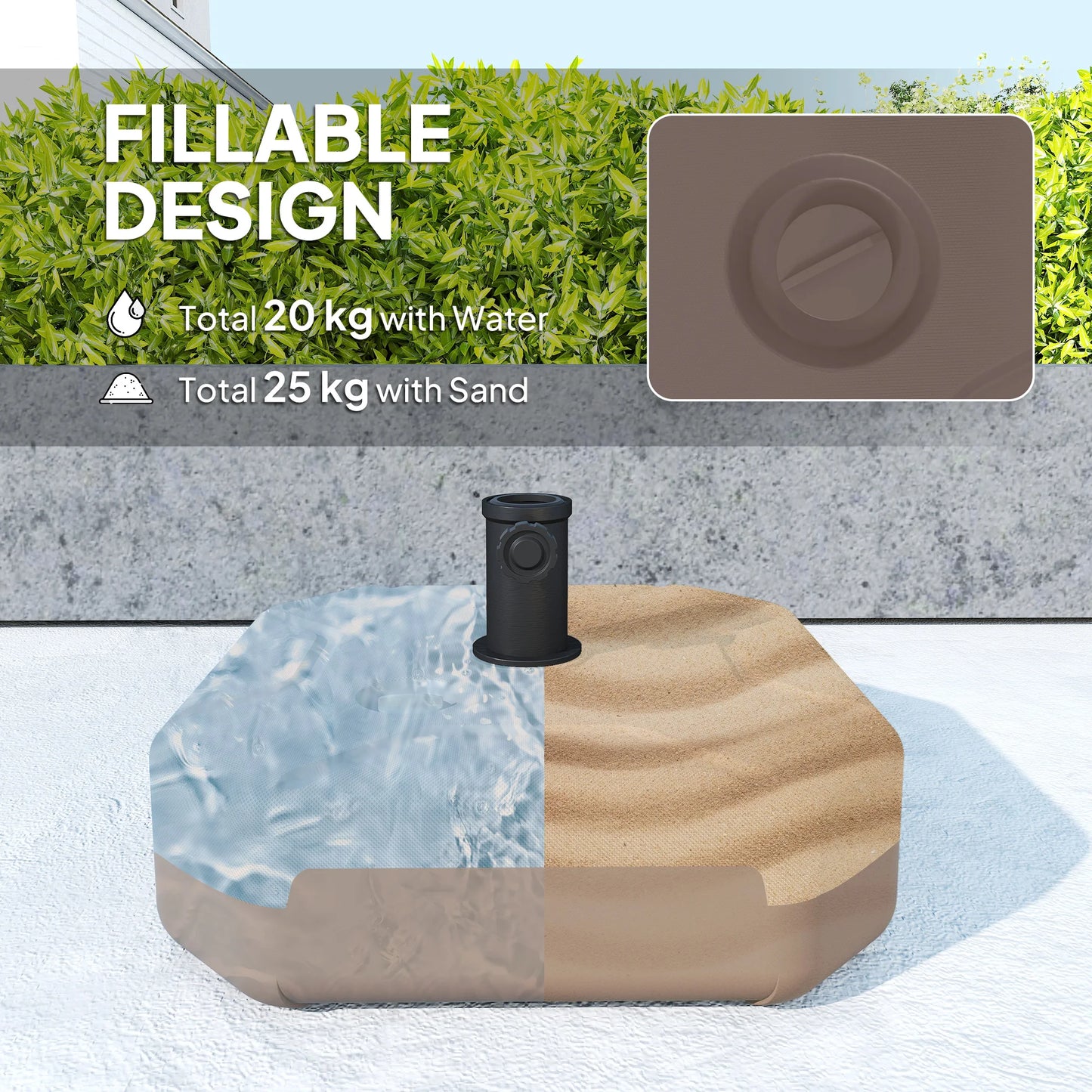 Heavy Duty Outdoor Umbrella Stand Base, Sand/Water Filled Umbrella Base, Brown