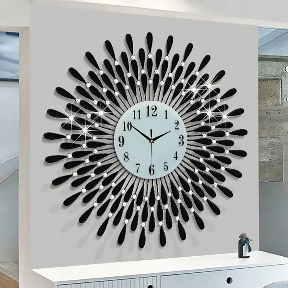 27 Inch Luxury Large Wall Clock For Living Room Decor Non-Ticking Quiet Decorative Metal Crystal Wall Clocks Modern Bling Big D