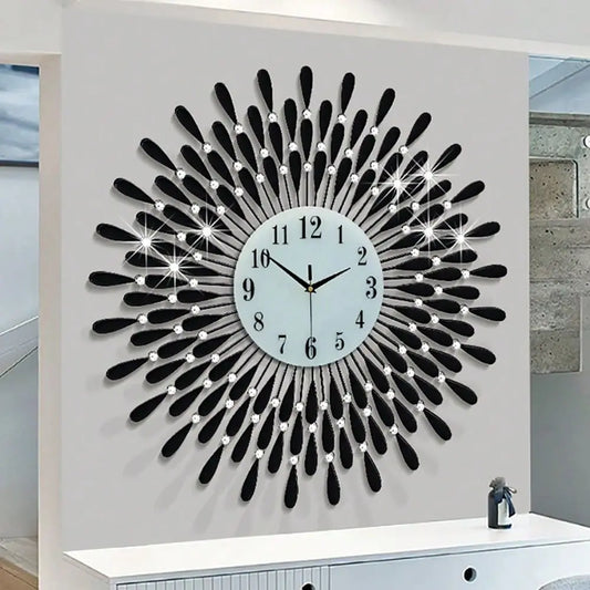 27 Inch Luxury Large Wall Clock For Living Room Decor Non-Ticking Quiet Decorative Metal Crystal Wall Clocks Modern Bling Big D