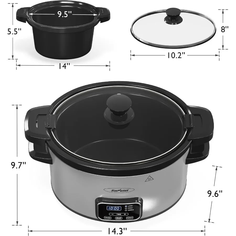 4qt Programmable Slow Cooker with Locking Lid and Removable Ceramic Pot for Extended Cooking Offers 3 Heating Settings and Prec