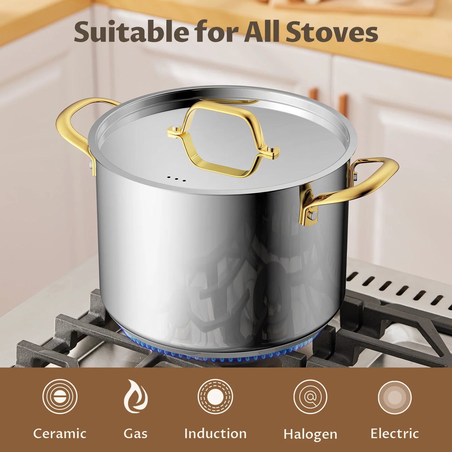 6/8/12 QT Stainless Steel Stockpot with Lid, Induction Compatible Cooking Pots, Triple-Layer Bottom for Even Heat, Pasta &