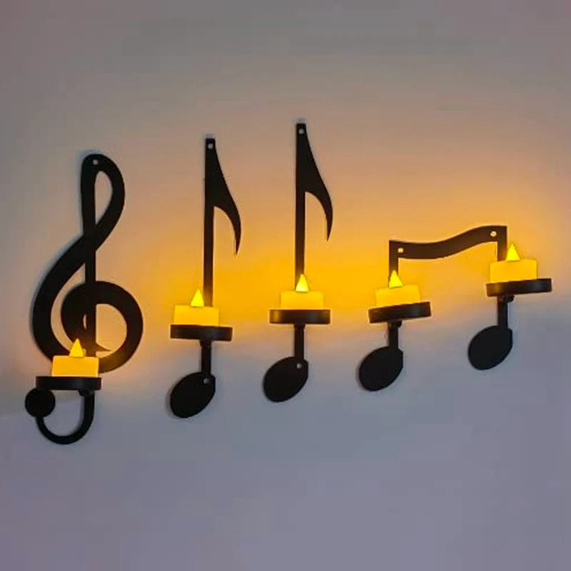 Wall Mount Hanging Music Notes Candle Holders Music Note Candlestick Metal Music Notes Candle Holders