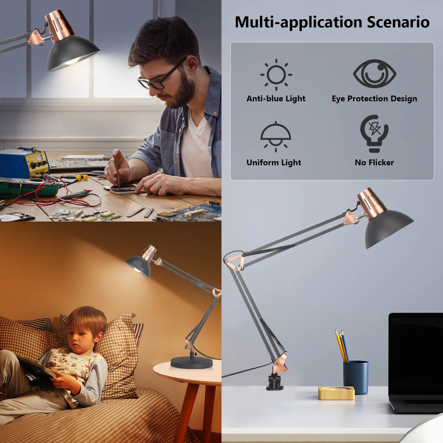 Black Retro Metal Swivel Arm Desk Lamp Adjustable Architect Morden Table Lamp High Task Lamp With Switch For Bedroom Study Room