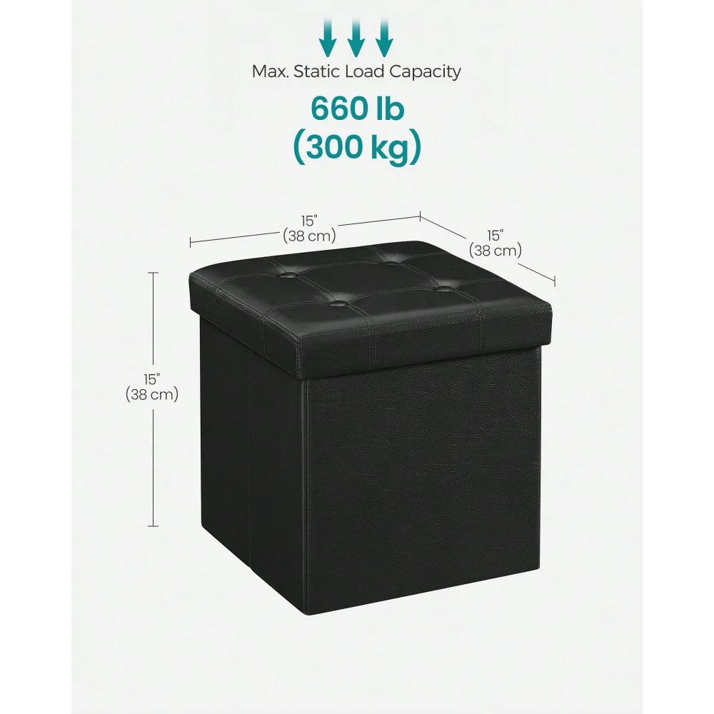 SONGMICS 15 Inches Folding Storage Ottoman, Cube Footrest, Puppy Step, Coffee Table With Hole Handles, Max. Static Load 660 Lb,