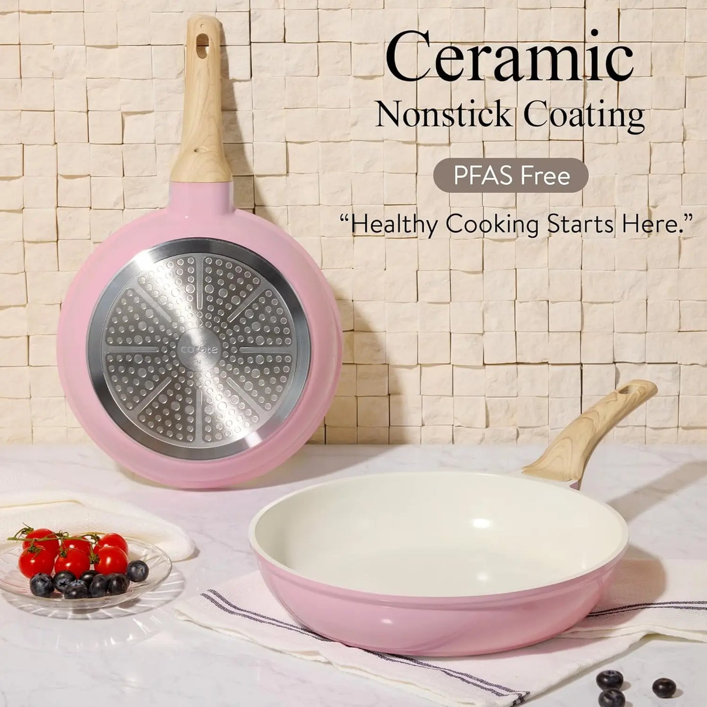 Ceramic Cookware Set, 14 PCS Pots and Pans Set Non Stick, Pot and Pan Set with Frying pan, Induction Ready Cooking Set for Kitch
