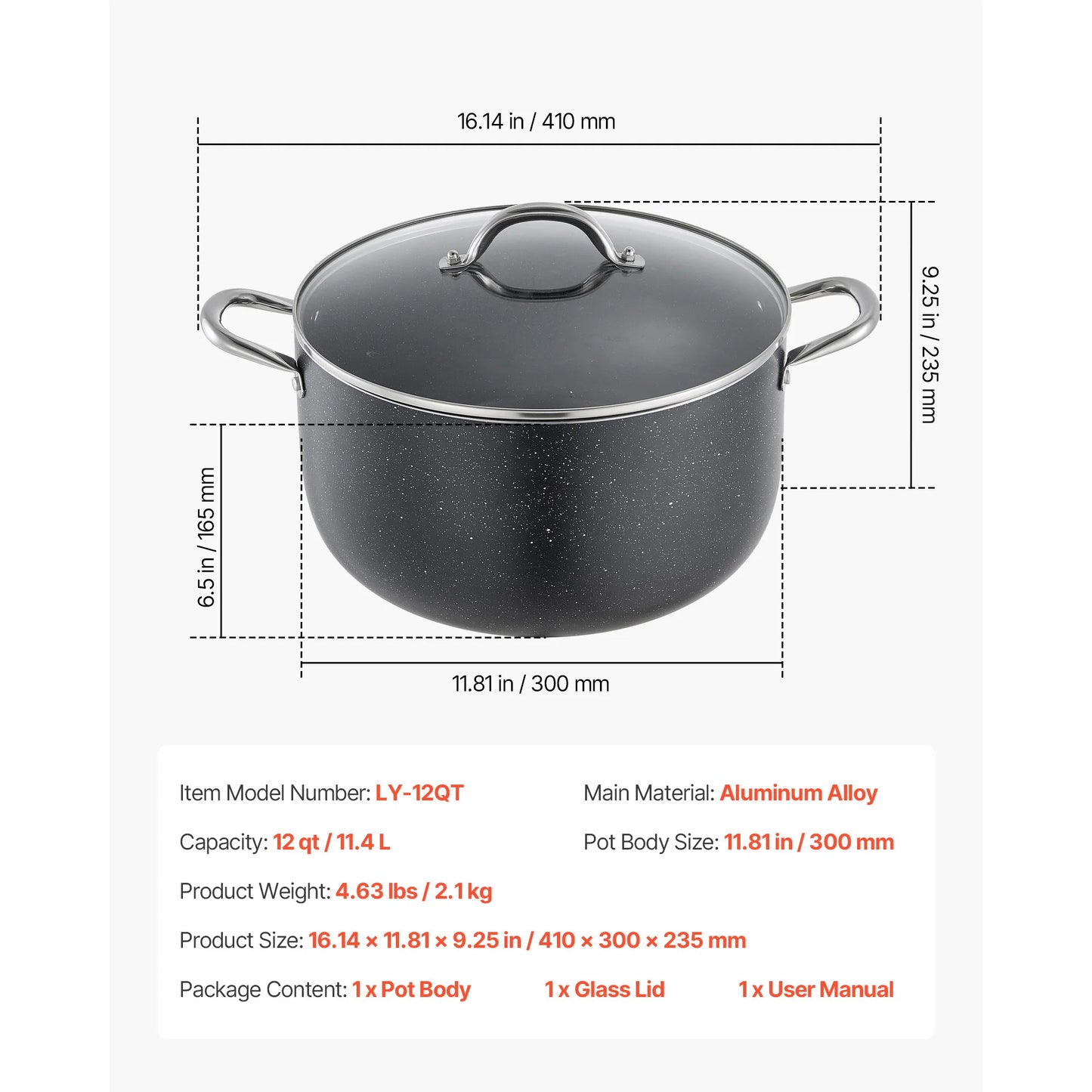 SucceBuy Aluminum Stock Pot Nonstick Ceramic Coated with Glass Lid Compatible with Gas Stoves Induction Cooktops Electric Stoves