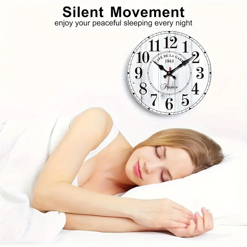 A Round Wooden Wall Clock, Retro Wood Grain Minimalist Large Number Creative Wall Clock, Suitable for Bedroom Living Room Office