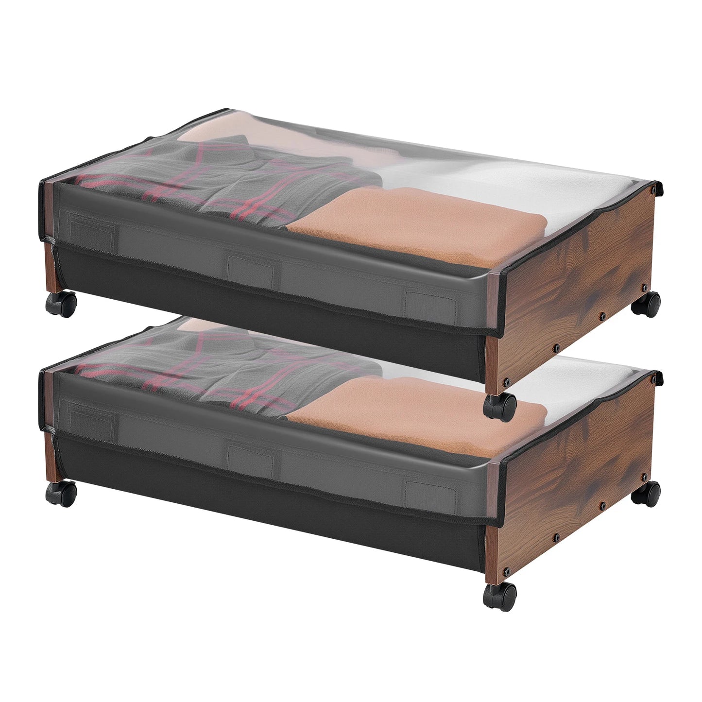 SucceBuy Under Bed Storage Underbed Shoes Organizer with Wheels/Clear Lids Under the Bed Storage Bins for Clothes Shoes Blankets