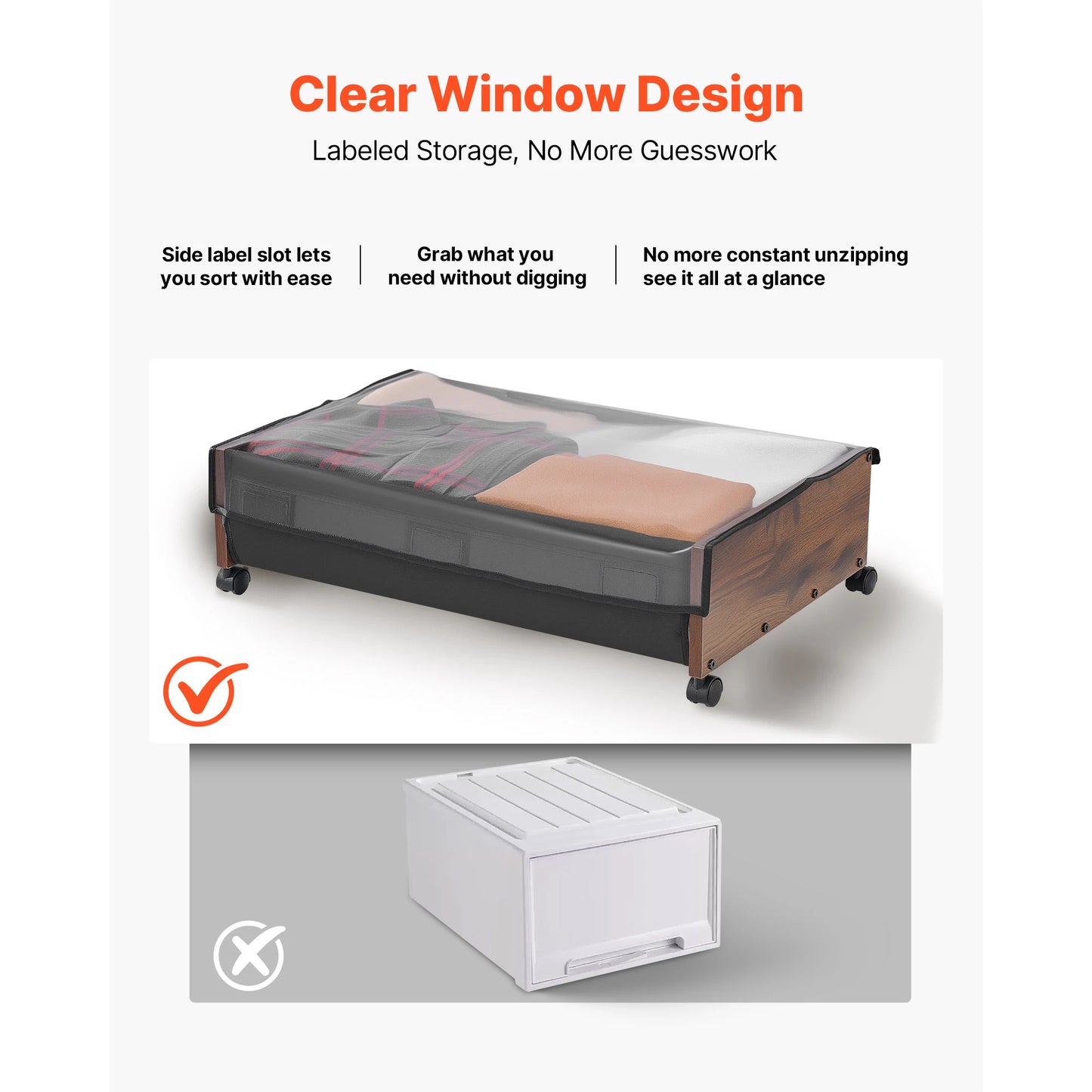 SucceBuy Under Bed Storage Underbed Shoes Organizer with Wheels/Clear Lids Under the Bed Storage Bins for Clothes Shoes Blankets