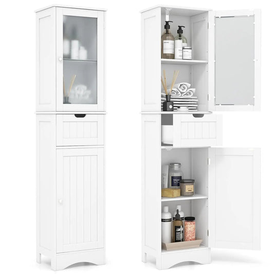 67" Tall Bathroom Storage Cabinet, Slim Freestanding Tower w/ 2 Doors & 1 Drawer, Narrow Floor Cabinet w/Adjustable, Customized