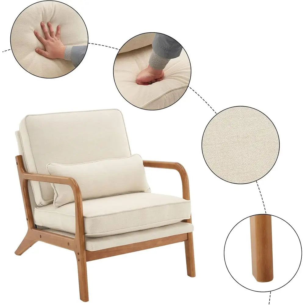 ine Beige Accent Chairs Set o 2, Upholstered Century ern Lounge abric Chairs Reading Chairs Side Sitting Chair Solid Wood armhou
