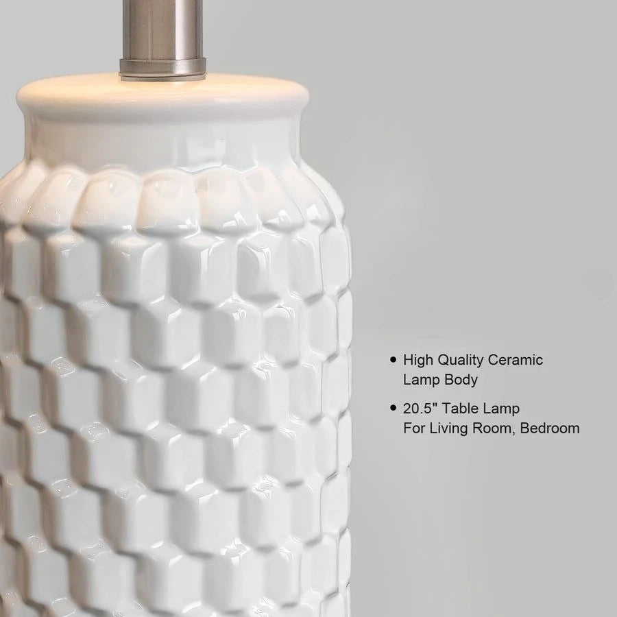 White Modern Ceramic Bedside Lamp Set of 2 for Bedroom Decor Farmhouse Table Lamp for Living Room Office Dorm