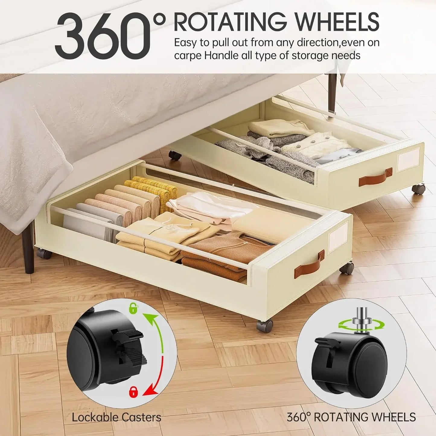 4 Pack Under Bed Storage with Wheels, Under Bed Storage Containers with Lids, Large Under Bed Rolling Storage with Clear Window
