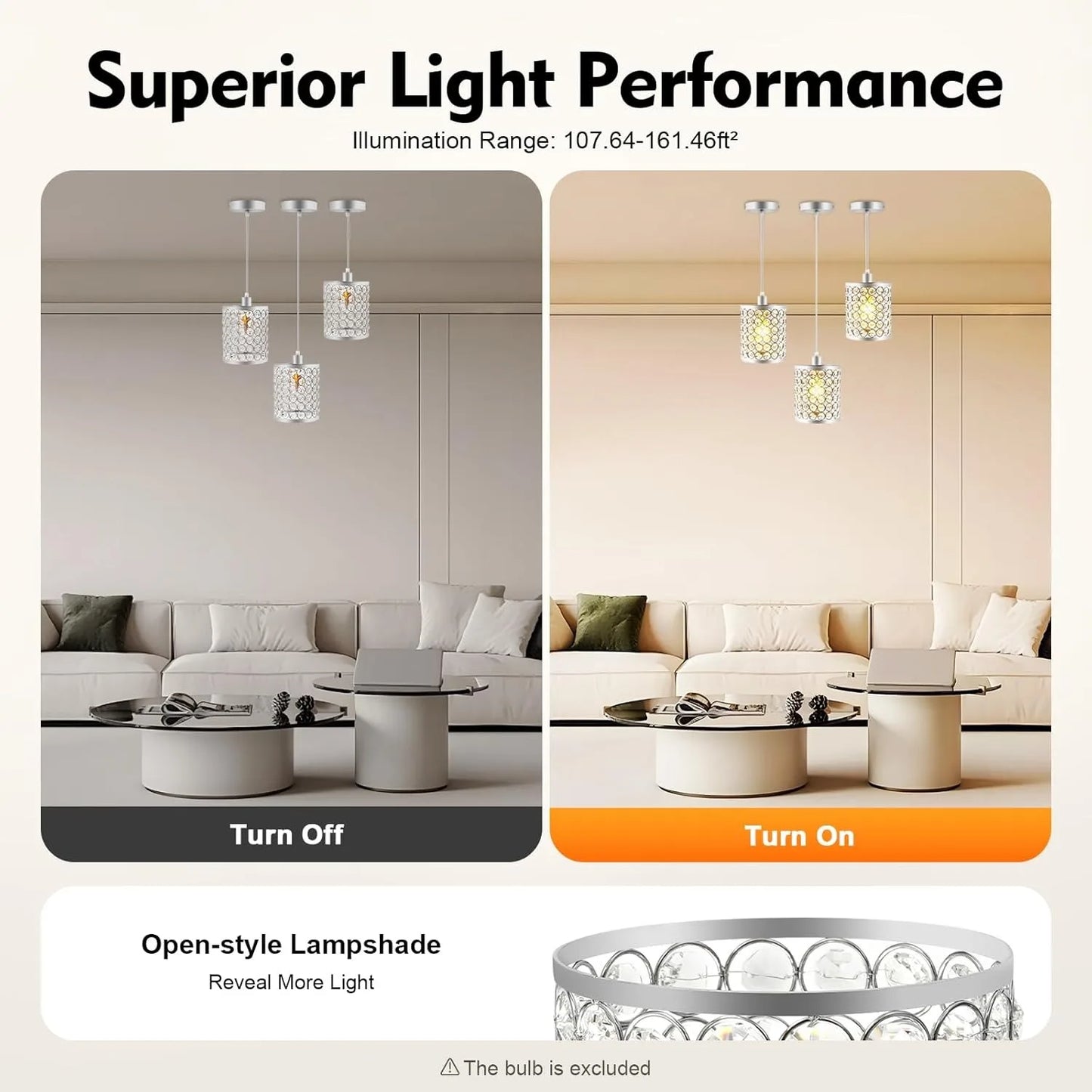 3-Pack Modern Crystal Pendant Lights 110-120V 40W Adjustable Height Kitchen Island Lighting with Crystal Shades Ceiling Lights S
