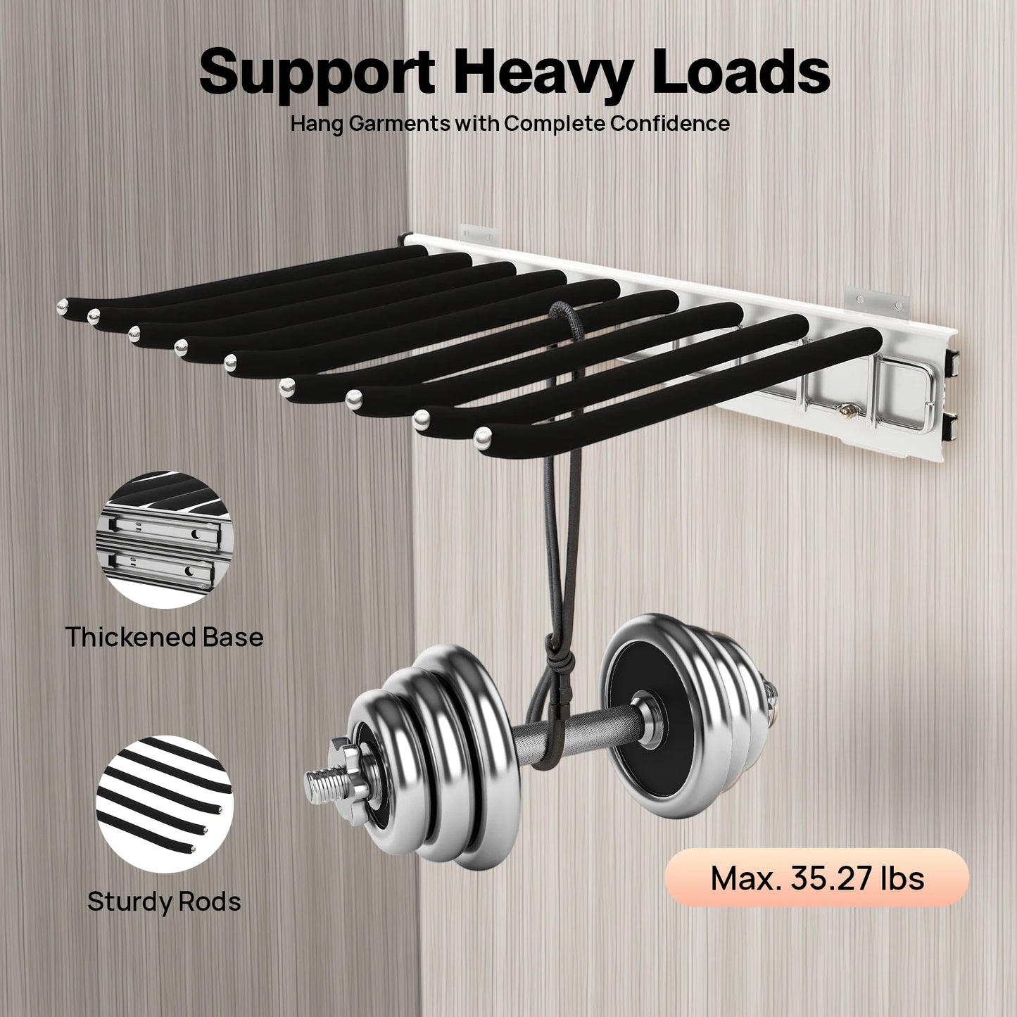 9-Rod Wall Mount Pants Rack 16kg Load Silent Push-Pull Slide Flocking Coating for Pants Ties Scarves Closet Organizer