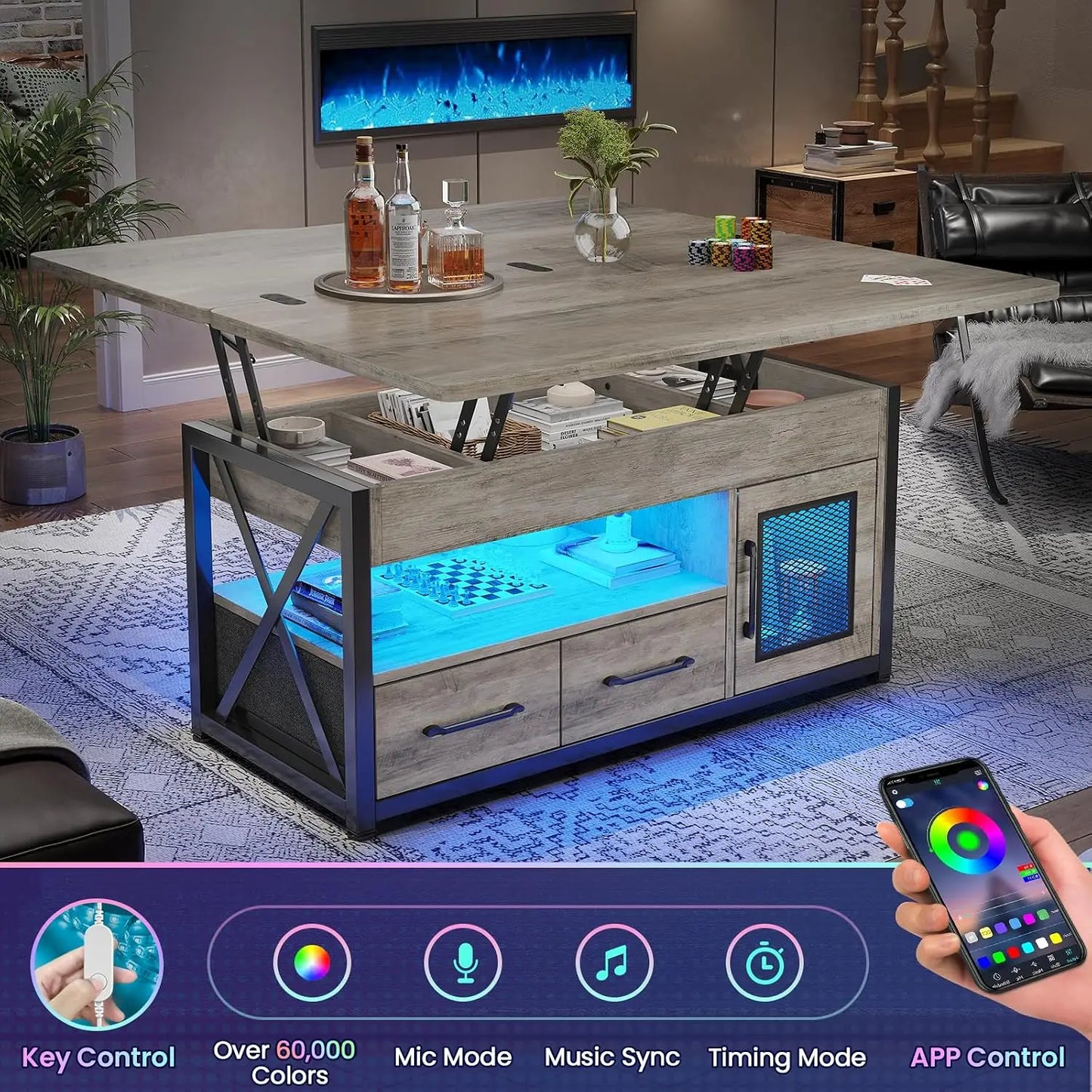 40" Farmhouse 4-in-1 Lift Top Coffee Table with Storage Cabinet for Living Room, Custom
