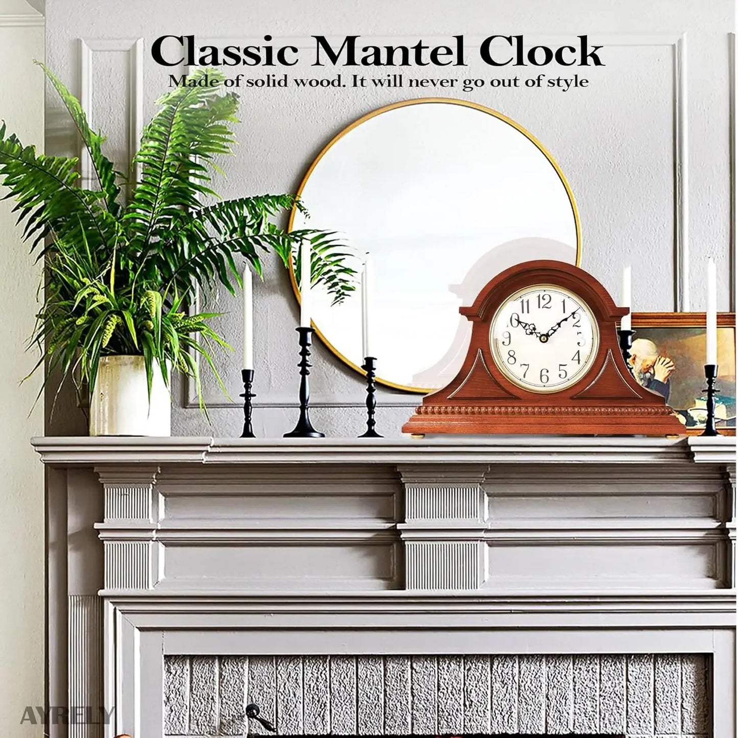 Bestseller® Grandfather Mantel Clock with Hour/Quarter-Hour Chime, Elegant Wooden Frame, Table Clocks Battery Operated, Desk She
