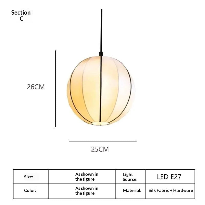Mid Century Zen Style Satin Fabric Lantern Pendant Light for Restaurant Living Room Bedroom Classical Study Decor Room Decor