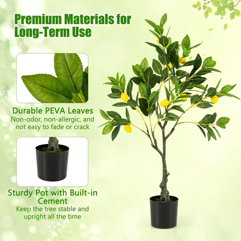 Artificial Lemon Tree, 32 Tall Fake Lemon Plant, Pre Potted Faux Lemon Tree with Cement Pot, Plastic Lemon Fruit Tree for Home