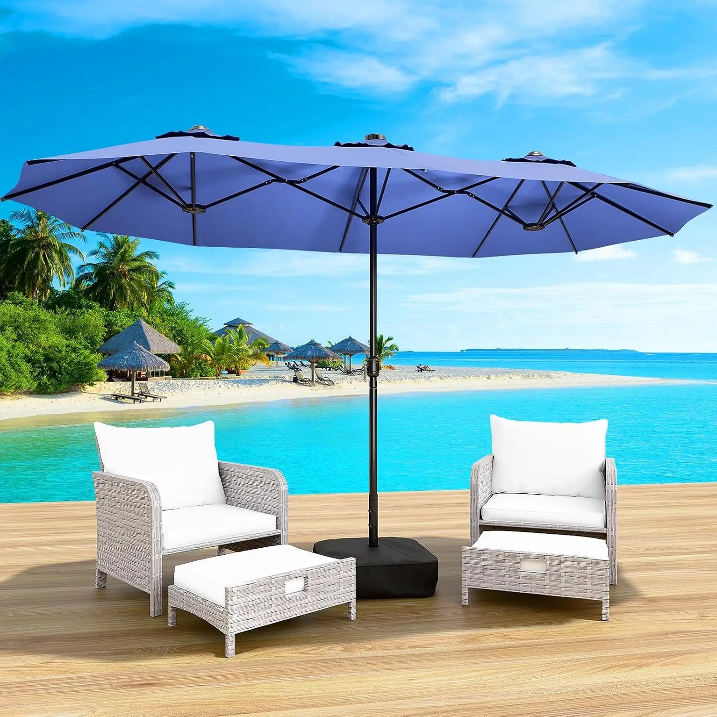14FT Double-Sided Patio Umbrella with Base Included, Large Outdoor Rectangular Market Umbrella for Backyard,, Customized