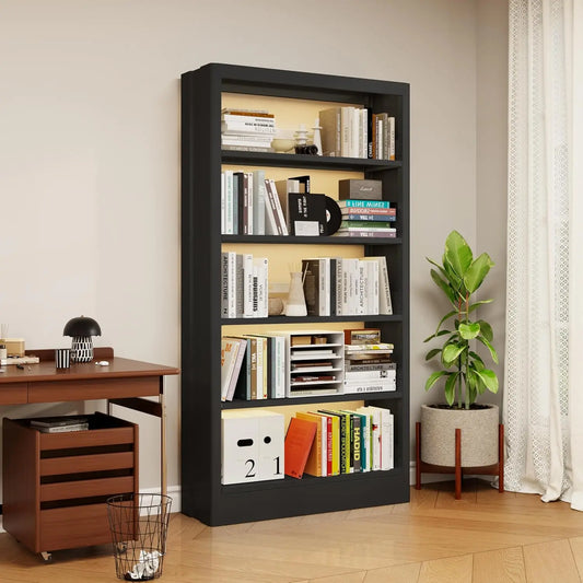5-Tier Bookcase and Bookshelf,71" H Free Standing Metal Bookcase with Adjustable Storage Shelves,Freestanding, Customized