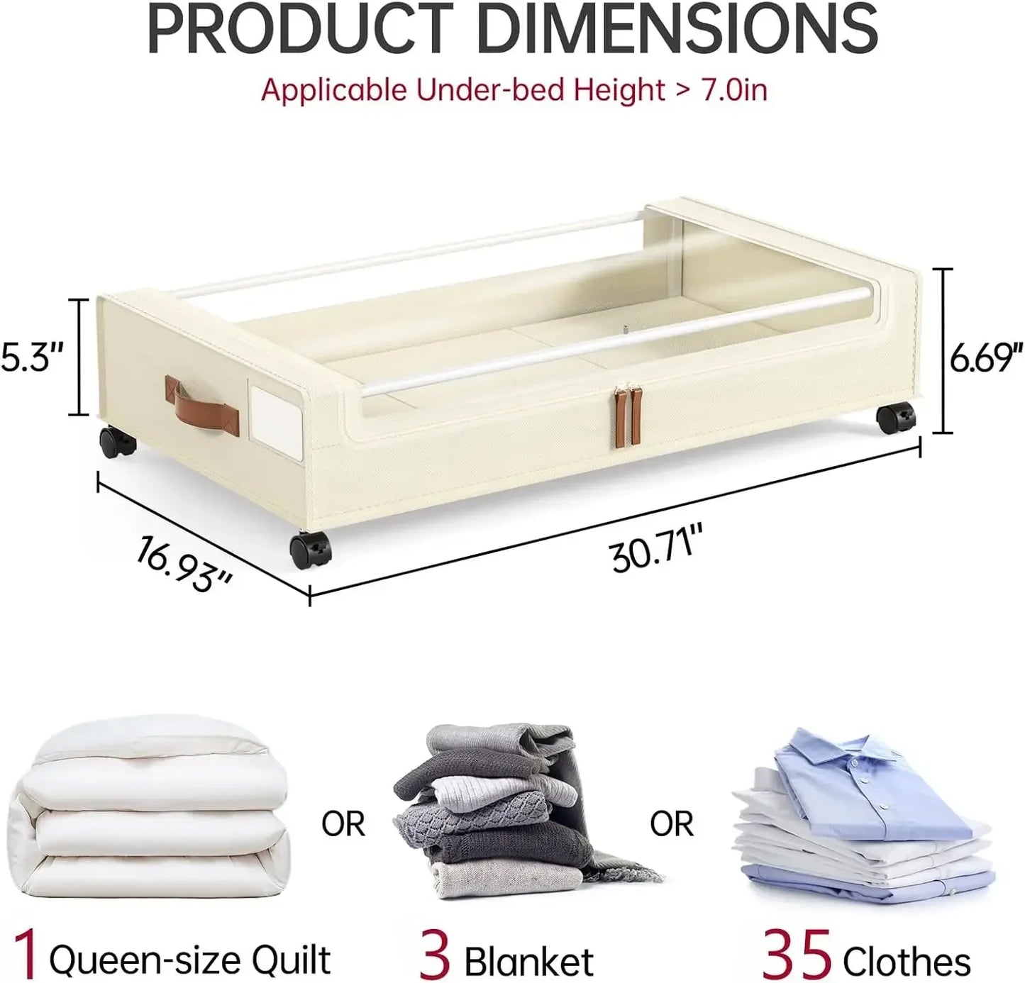 4 Pack Under Bed Storage with Wheels, Under Bed Storage Containers with Lids, Large Under Bed Rolling Storage with Clear Window