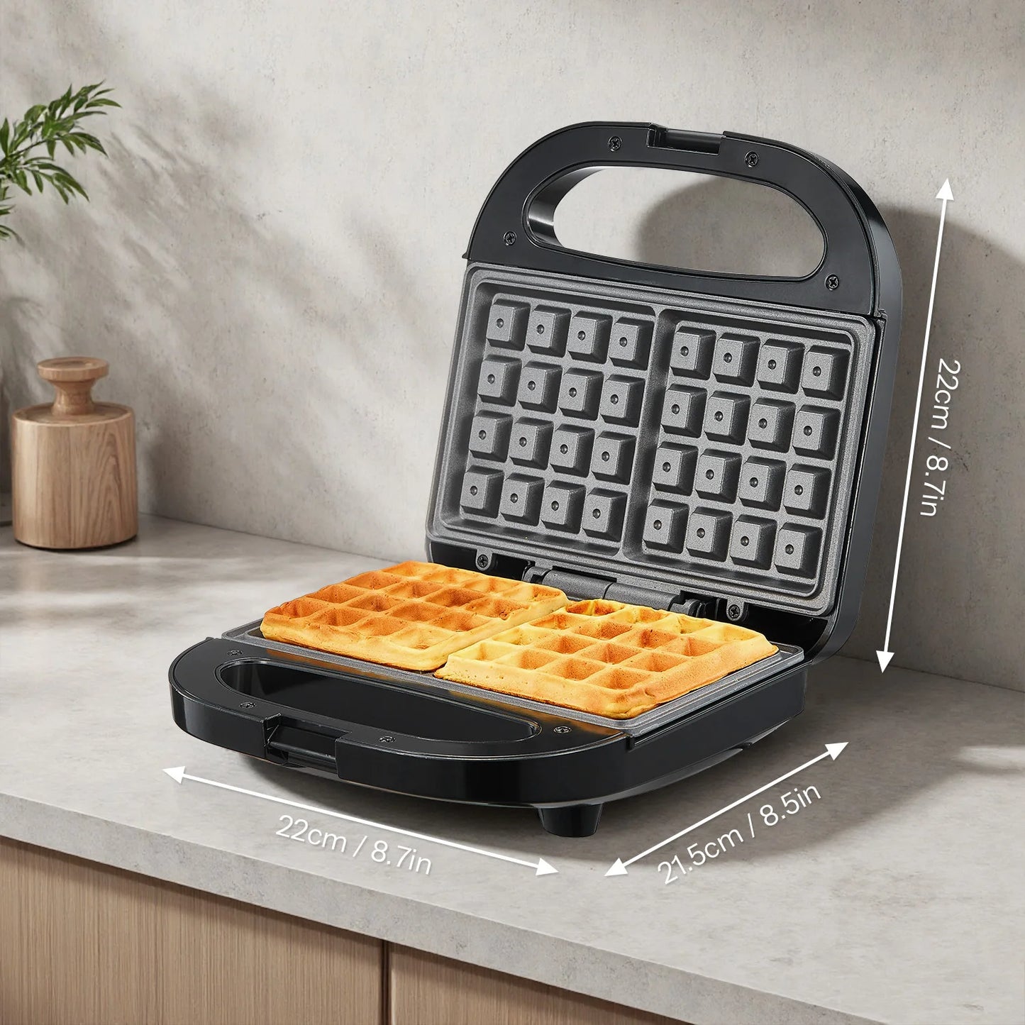 2-Slice Belgian Waffle Maker, Non-Stick Plates, Compact Electric Waffle Iron with LED Indicator, Locking Latch, Easy Clean Breakfast Machine for Home Kitchen