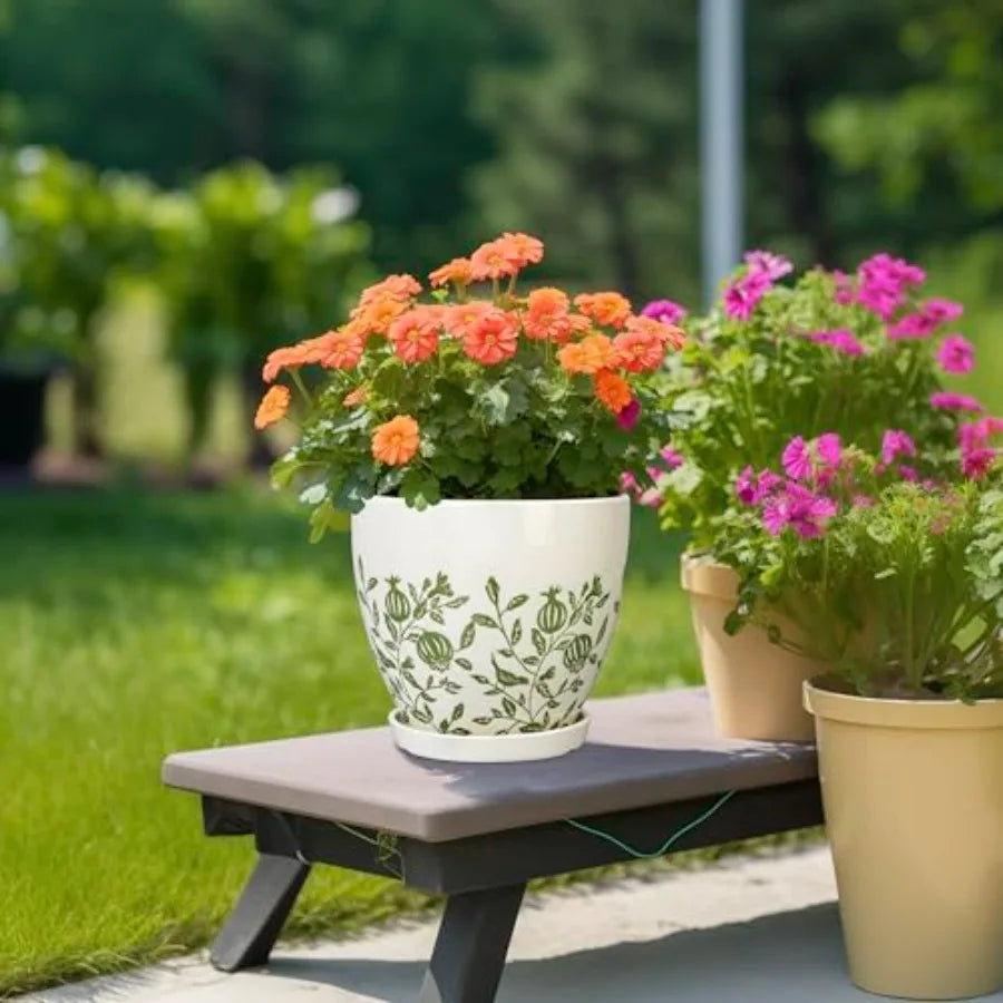 Ceramic Planter -.2 Plant Pot for Indoor Outdoor Plants Boho Round Ceramic Flower Pot with Drainage Hole and Saucer Gifts for P