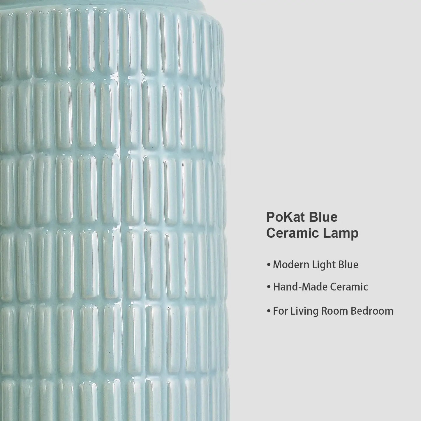 PoKat 23" Light Blue Table Lamps Set of 2, Modern Bedside Lamps for Bedroom, Coastal Ceramic End Table Lamps for Living Room, Oc
