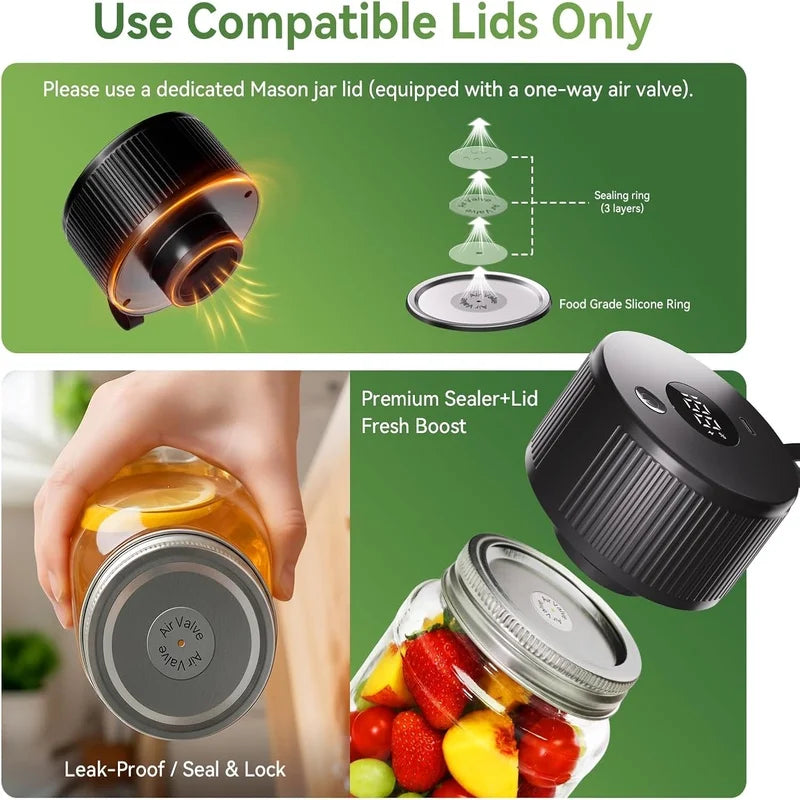 1pc Automatic Electric Mason Jar Vacuum Sealer, One-Button Operation, Leak-Proof Sealing, Suitable for Regular and Wide-Mouth Ja
