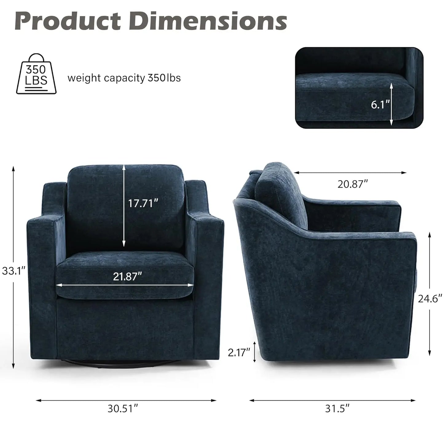 Swivel Chenille Accent Chair Set of 2, Modern Armrest Comfy Single Sofa for Living Room, Custom