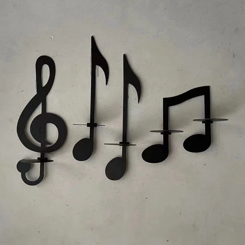 Wall Mount Hanging Music Notes Candle Holders Music Note Candlestick Metal Music Notes Candle Holders