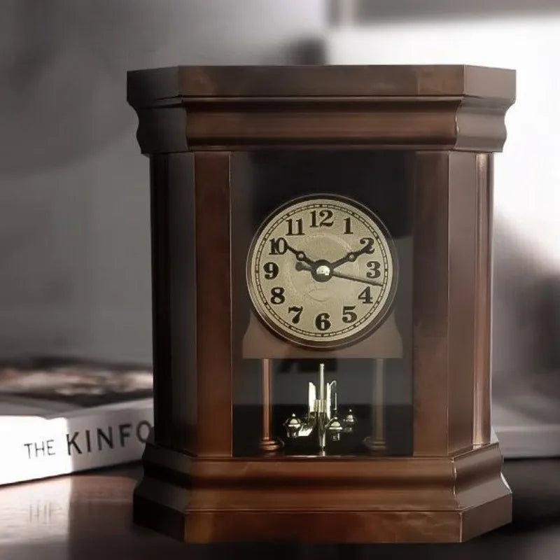 Simple Metalline Silent Desktop Clock Creative Retro Luxurious Multifunctional Table Clock Modern Living Room Desk Clock