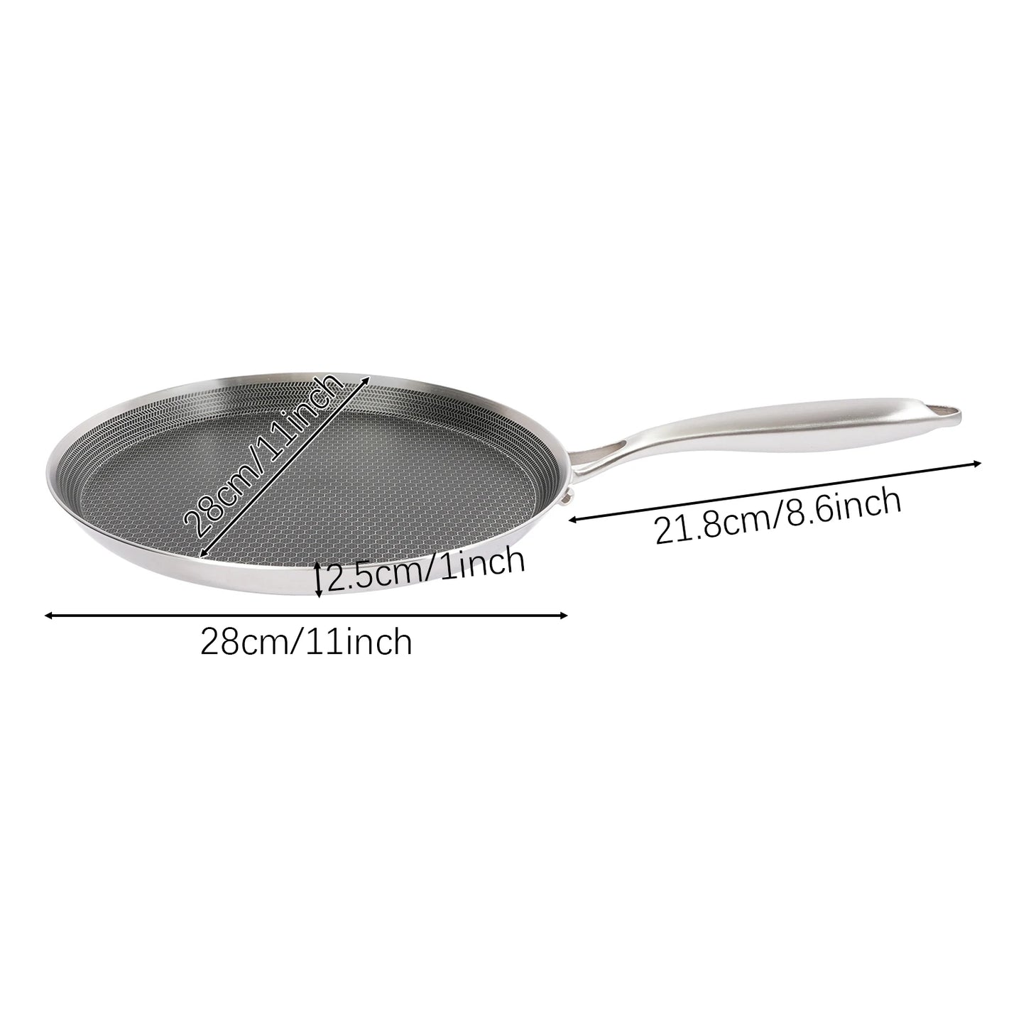 11 Inch Cooking Pan, Stainless Steel Crepe Pan, Single-sided Honeycomb Process + Non-stick Coating, fit Various Types of Stoves