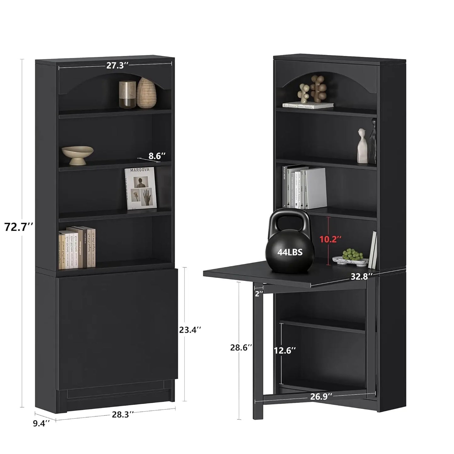 6-Tier Bookshelf with Folding Table, 72.8” Tall Open Storage Bookcase, Large Storage Capacity, Modern Display Shelf, Customized