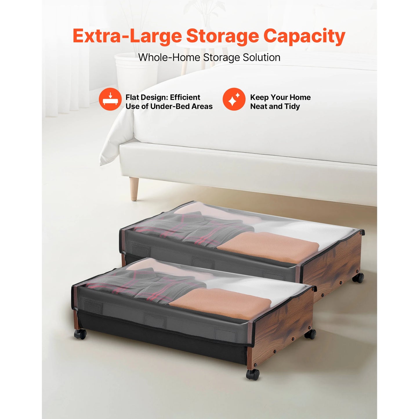 SucceBuy Under Bed Storage Underbed Shoes Organizer with Wheels/Clear Lids Under the Bed Storage Bins for Clothes Shoes Blankets