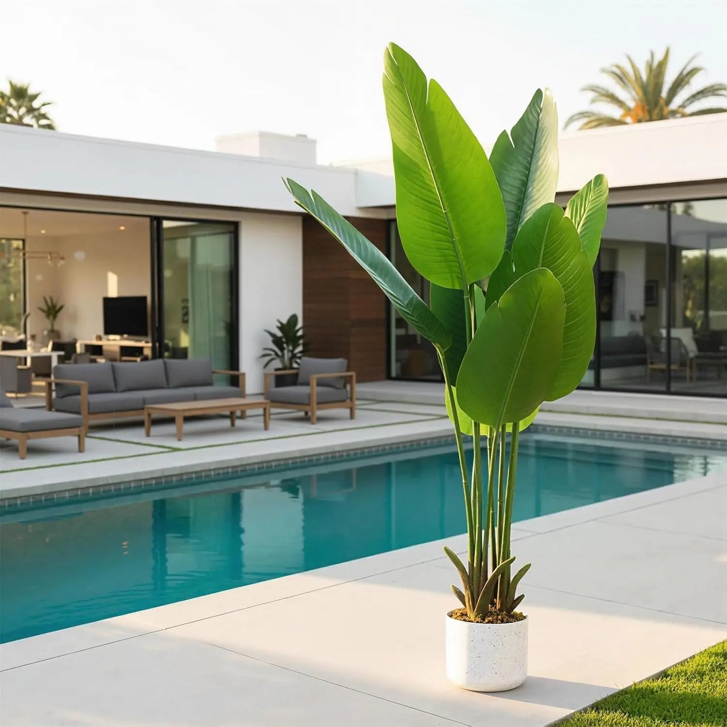 Artificial Banana Tree in Pot,115cm Artificial Bird of Paradise Plant, Faux Palm Tree, Faux Floor Plants Tropical Tree for Porch