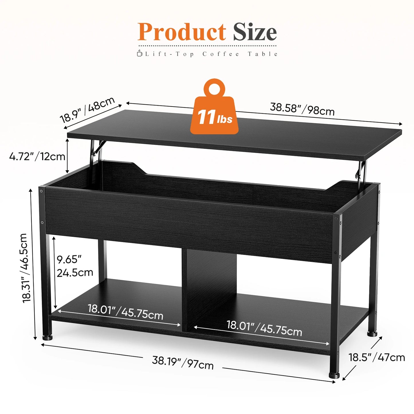 MCQ 39IN Lift Top Coffee Table with Storage For Living Room Wood Adjustable 2 Shelves Easy Lift Or Lower For Tea Dining Tables