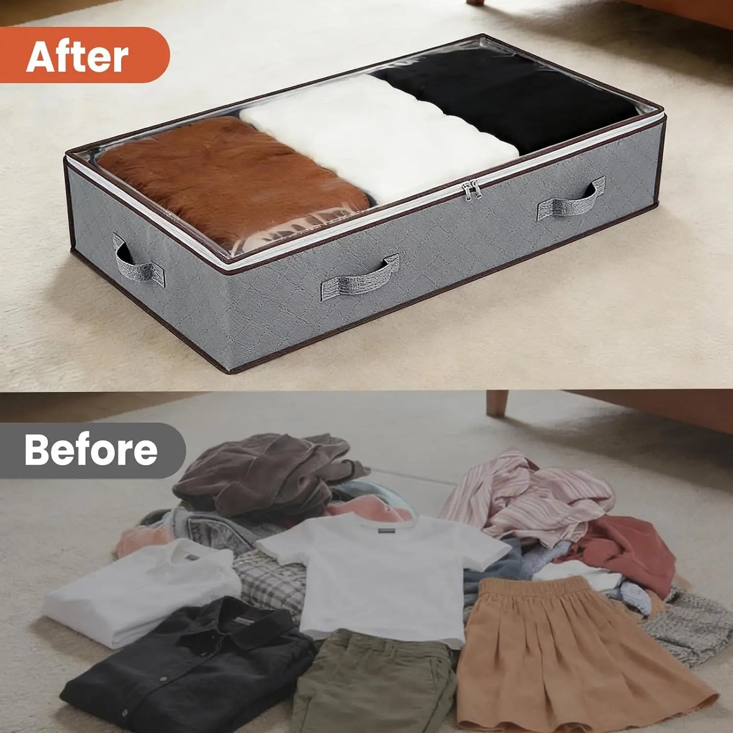 90L Under Bed Storage Containers 4 6 Pack, Foldable Underbed Storage Bags with Clear Window & Reinforced Handles, Large Clothes Storage Bins for Blankets, Bedding, Clothes, Pillows