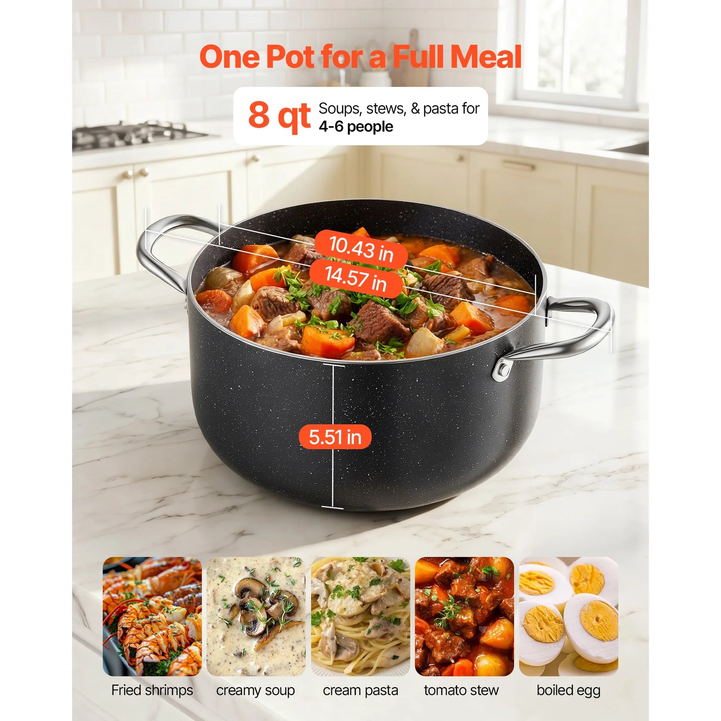 SucceBuy Aluminum Stock Pot Nonstick Ceramic Coated with Glass Lid Compatible with Gas Stoves Induction Cooktops Electric Stoves