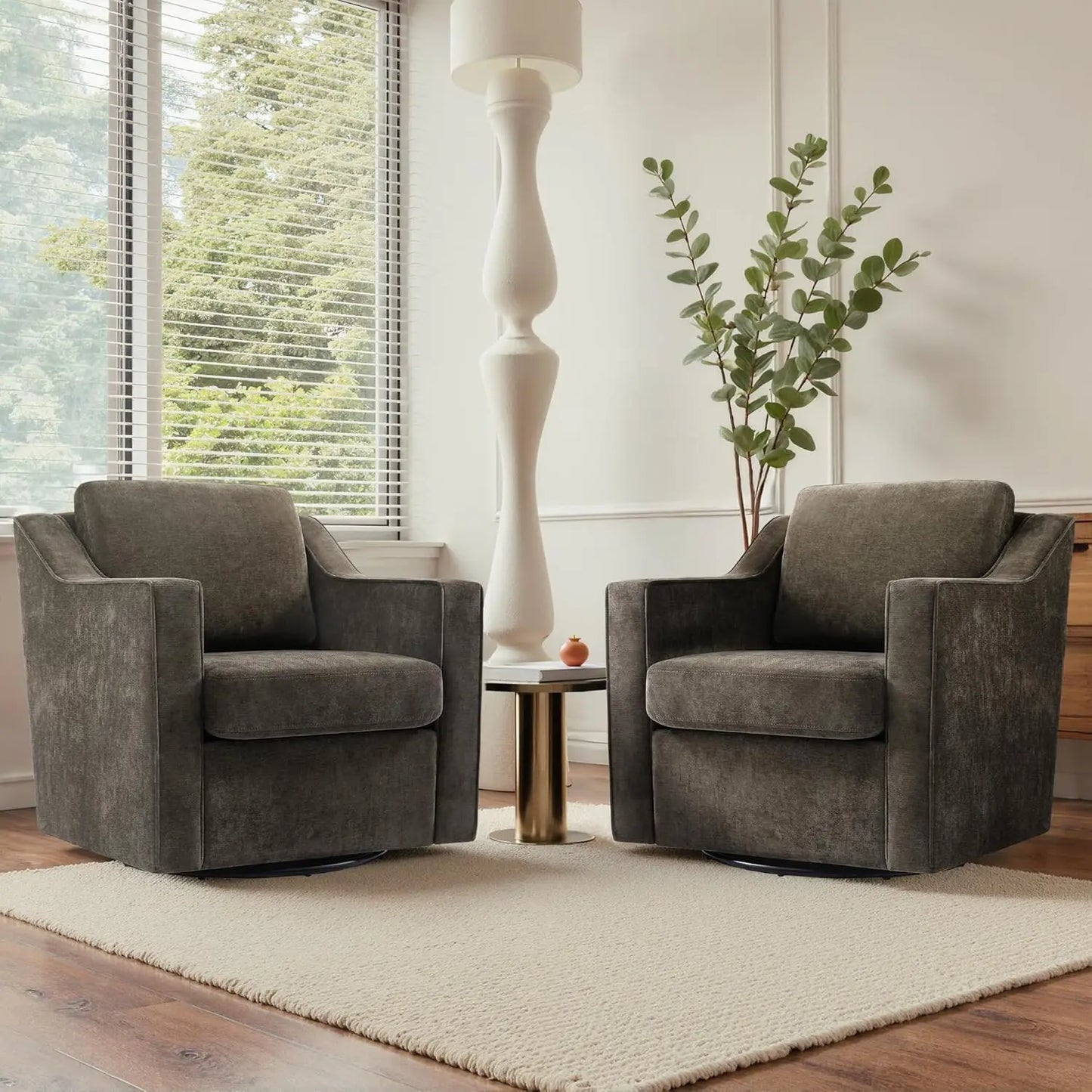 Swivel Chenille Accent Chair Set of 2, Modern Armrest Comfy Single Sofa for Living Room, Custom