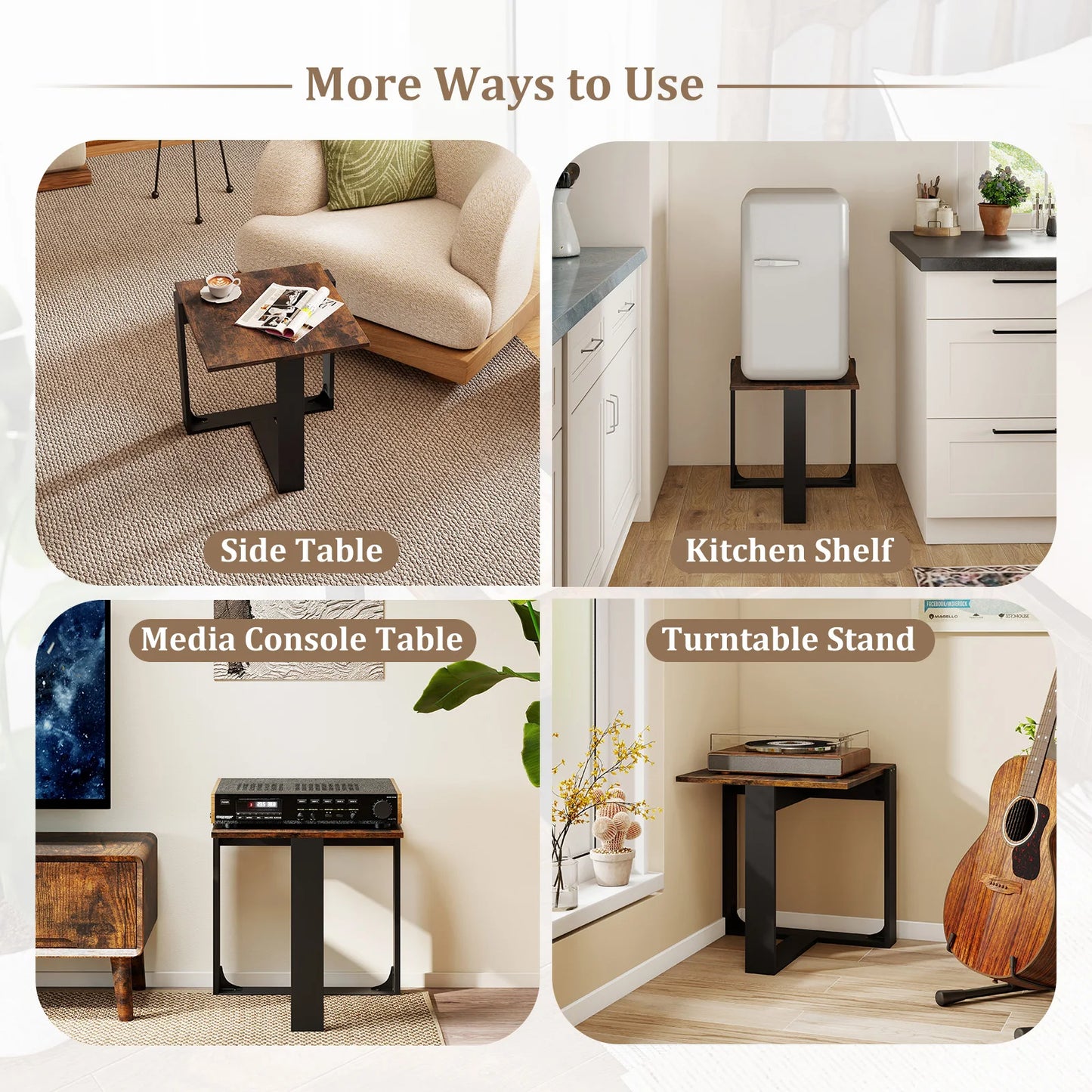 End Table, Industrial Sofa Side Table with Metal Frame for Small Space, Bedroom