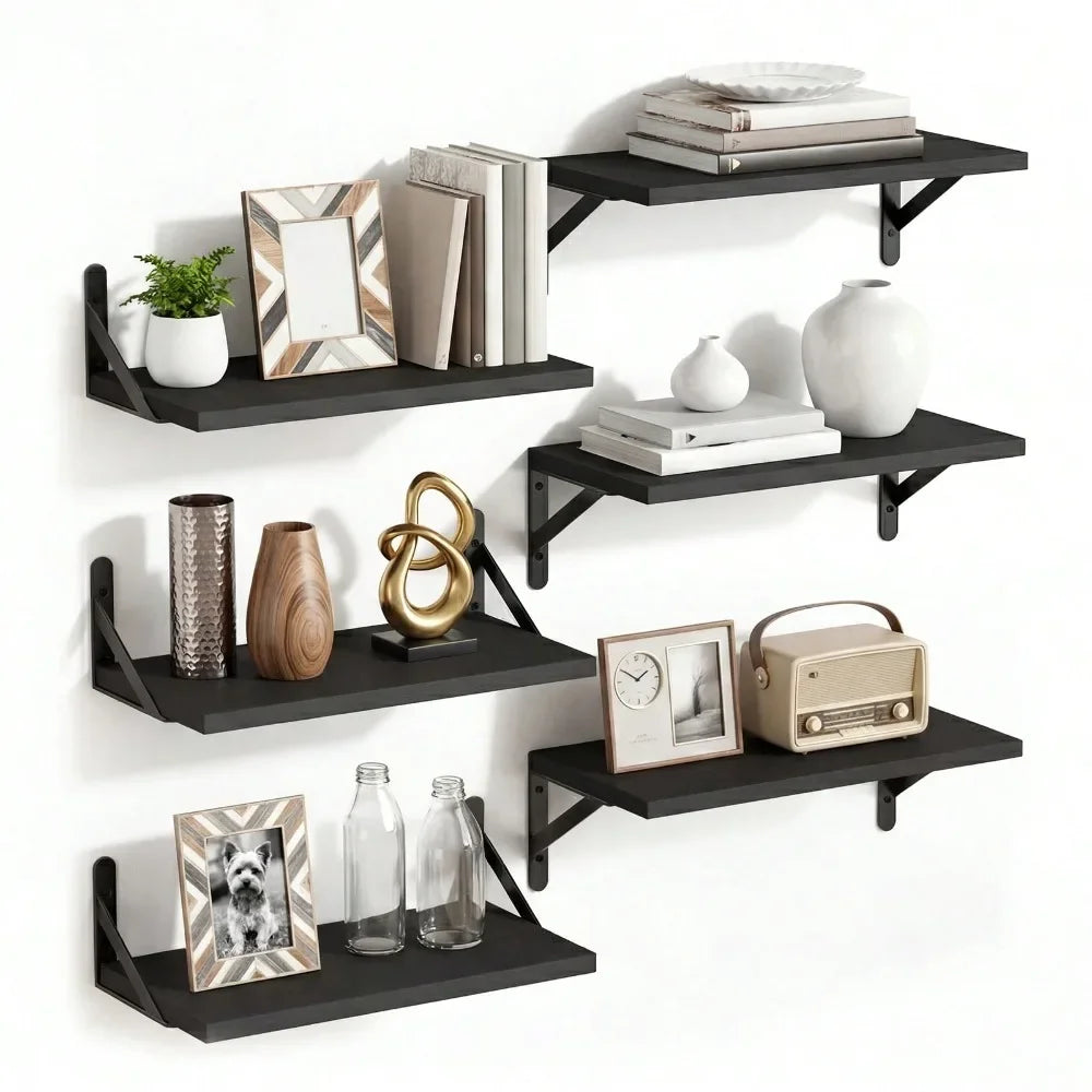 6pcs 16.5 Inch Wall Shelves Rustic Floating Shelf For Bedroom Bathroom Living Room Kitchen Storage Decor