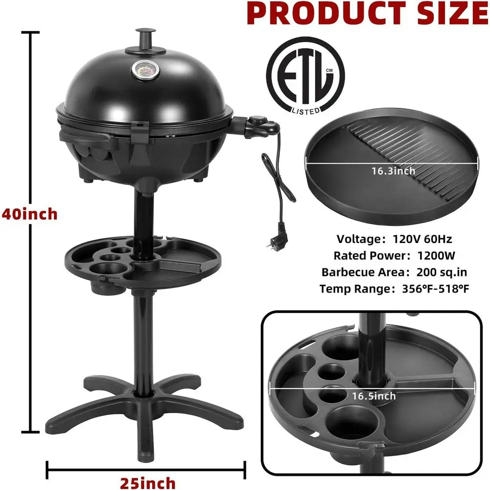Electric Grill Outdoor/Indoor,Portable BBQ Grill with Nonstick Surface,200 Square Inches Indoor Electric Barburcue Grill with Ad