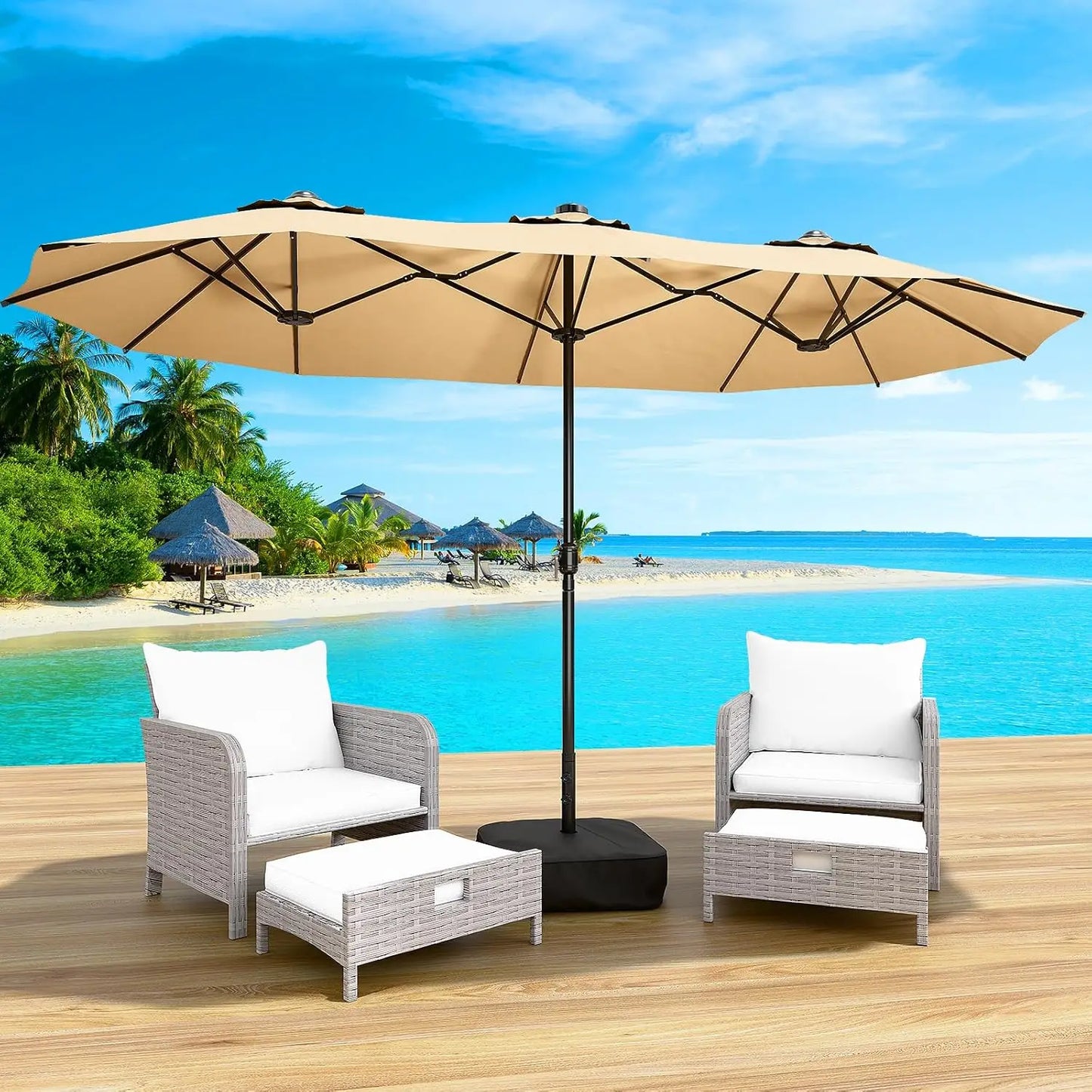 14FT Double-Sided Patio Umbrella with Base Included, Large Outdoor Rectangular Market Umbrella for Backyard,, Customized