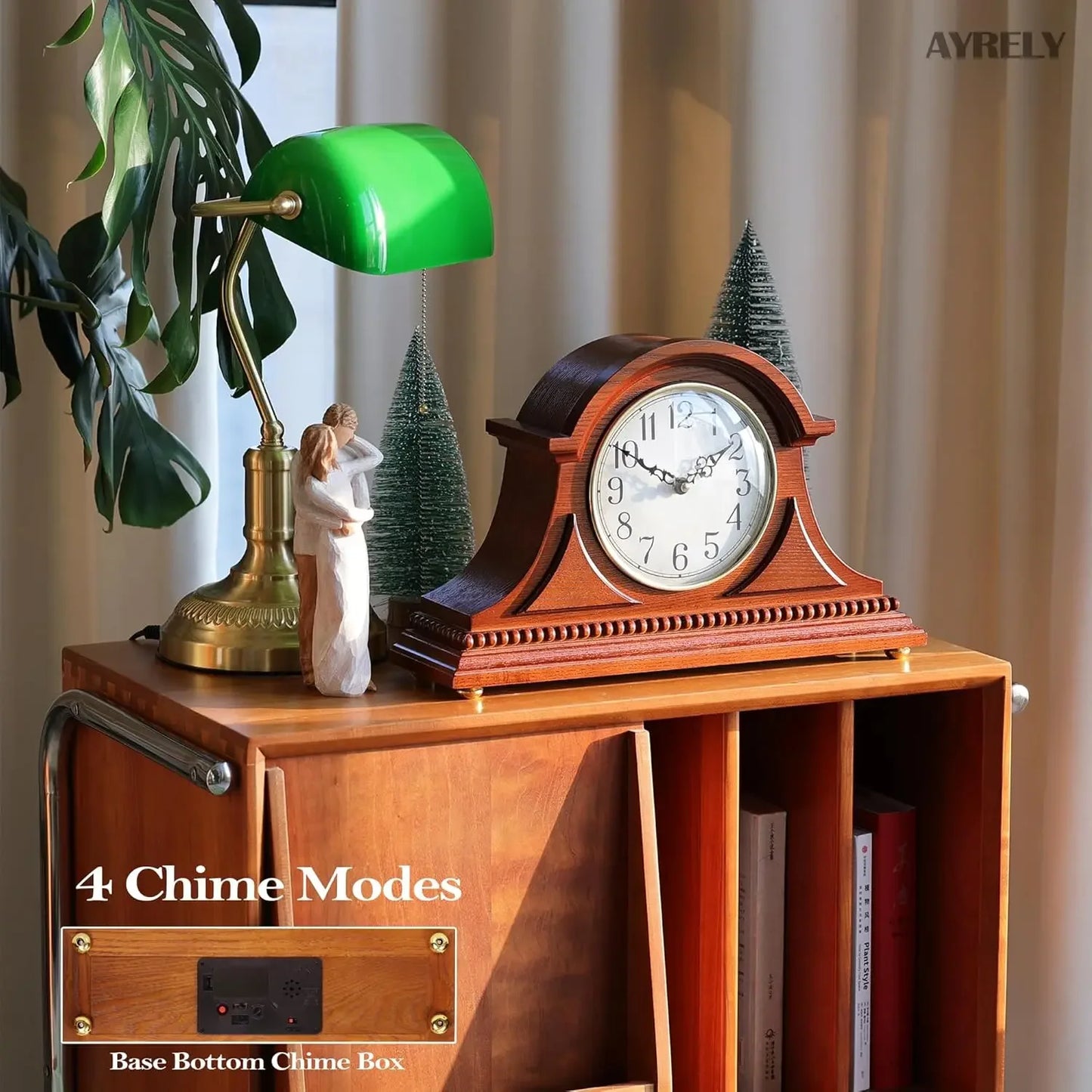 Bestseller® Grandfather Mantel Clock with Hour/Quarter-Hour Chime, Elegant Wooden Frame, Table Clocks Battery Operated, Desk She