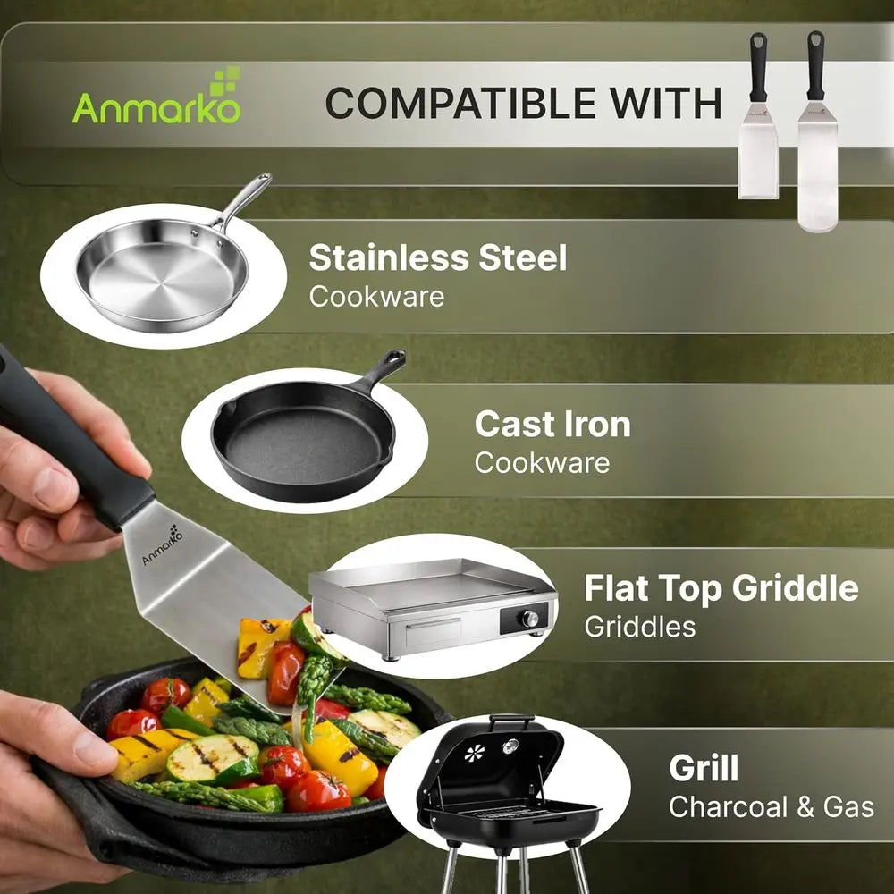 Heavy Duty Cast Iron BBQ Grill Skillet Pan - Commercial Grade Accessories Set of 3